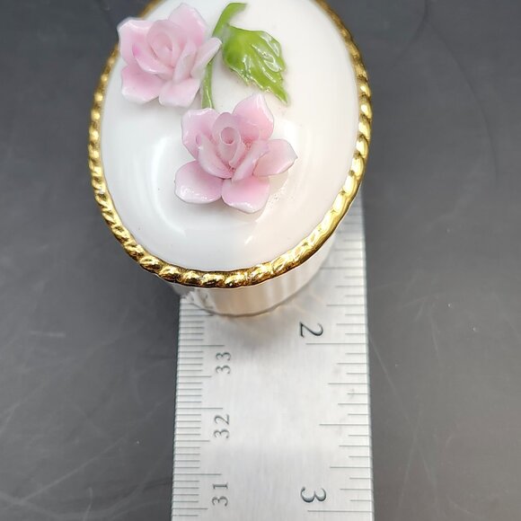 Aynsley Bone China Small Oval Trinket Box Pink Roses Gold Trim Made In England - Picture 8 of 10